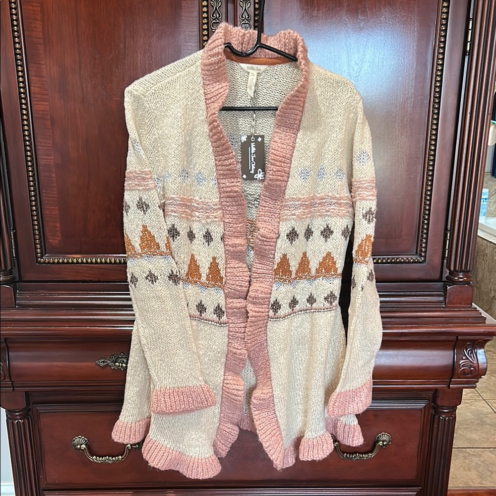 Matilda Jane Women's Pink and Cream Cardigan Sweater